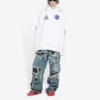 Hanorac clasic cu glugă, mâneci lungi, croi larg, din bumbac, cu logo crossover Balenciaga x NASA FW21 pentru bărbați, alb 651799TKVD89040