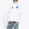 Hanorac clasic cu glugă, mâneci lungi, croi larg, din bumbac, cu logo crossover Balenciaga x NASA FW21 pentru bărbați, alb 651799TKVD89040