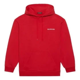 Hanorac cu glugă și mâneci lungi, larg, cu logo, pentru bărbați, Balenciaga FW21, roșu, 600583TIV846540