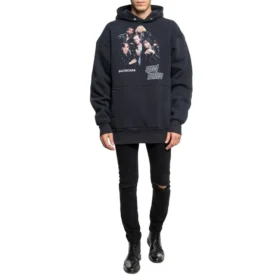 Hanorac cu glugă și mâneci lungi pentru bărbați Balenciaga Speedhunters Boysband cu imprimeu, albastru marin 541873TCV371055