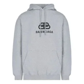 Hanorac cu glugă pentru bărbați Balenciaga cu imprimeu logo, gri 570811THV781300