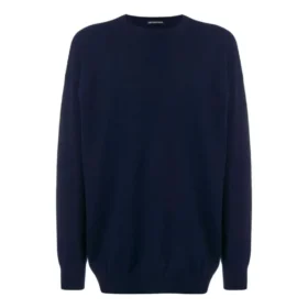 Hanorac din tricot de cașmir cu guler rotund și logo pe spate „Navy” 583111T40924140