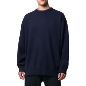 Hanorac din tricot de cașmir cu guler rotund și logo pe spate „Navy” 583111T40924140