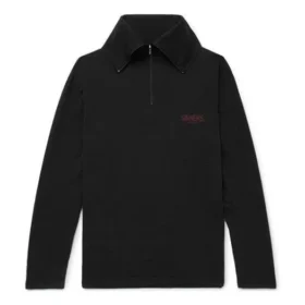 Hanorac pentru bărbați Balenciaga cu logo brodat, fermoar pe jumătate și guler înalt, negru 486144TWK521000