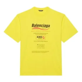 Hanorac pentru bărbați Balenciaga, spălat chimic, croi drept, cu imprimeu logo, lejer, cu mâneci scurte, galben 651795TKVF87175 Hanorac pentru bărbați Balenciaga, spălat chimic, croi drept, cu imprimeu logo, lejer, cu mâneci scurte, galben 651795TKVF87175