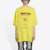Hanorac pentru bărbați Balenciaga, spălat chimic, croi drept, cu imprimeu logo, lejer, cu mâneci scurte, galben 651795TKVF87175