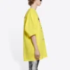 Hanorac pentru bărbați Balenciaga, spălat chimic, croi drept, cu imprimeu logo, lejer, cu mâneci scurte, galben 651795TKVF87175
