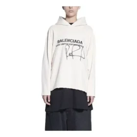 Hanorac pentru bărbați Balenciaga x RuPaul Crossover FW21 cu imprimeu alfabetic, alb cremos 670946TLV569057