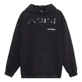 Hanorace Balenciaga cu glugă, cu desen realizat manual, croială medie „Negru” 600583TOVO61070