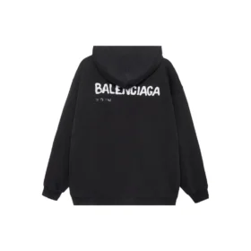 Hanorace Balenciaga cu glugă, cu desen realizat manual, croială medie „Negru” 600583TOVO61070