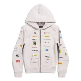 Hanorace cu glugă și fermoar Business English „Off White” 788243TQVH69016
