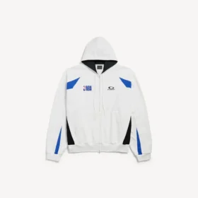 Hanorace cu glugă și fermoar oversized pentru bărbați Balenciaga | colaborare NBA, în alb/multicolor Hanorace cu glugă și fermoar oversized pentru bărbați Balenciaga | colaborare NBA, în alb/multicolor