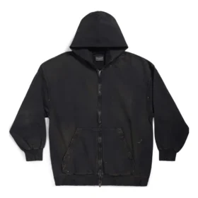 Hanorace cu glugă și fermoar Paris, croială strâmtă „Black Faded” 744454TOVI41055