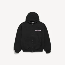 Hanorace cu glugă și fermoar pentru bărbați, croială regulată, cu imprimeu „Balenciaga Back” DIY, de culoare neagră