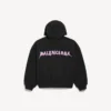 Hanorace cu glugă și fermoar pentru bărbați, croială regulată, cu imprimeu „Balenciaga Back” DIY, de culoare neagră
