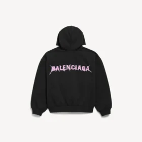 Hanorace cu glugă și fermoar pentru bărbați, croială regulată, cu imprimeu „Balenciaga Back” DIY, de culoare neagră