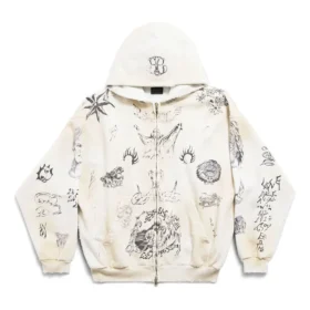 Hanorace cu glugă și fermoar Tat, croială medie, „Off White Black” 770939TQVK13307