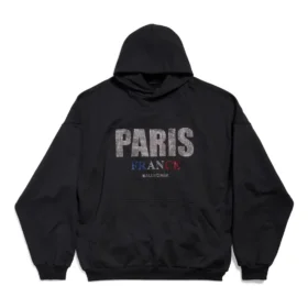 Hanorace cu glugă Paris Strass, croială largă „Black” 803265TRVL41000