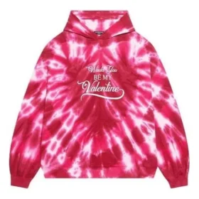 Hanorace cu glugă Tie-Dye de Ziua Îndrăgostiților, croială largă „Roșu” 675003TLVI86802 Hanorace cu glugă Tie-Dye de Ziua Îndrăgostiților, croială largă „Roșu” 675003TLVI86802