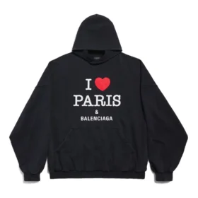 Hanorace I Love Paris Balenciaga, croială largă „Black Faded” 803265TRVM61041