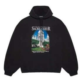 Hanorace largă cu glugă Balenciaga pentru bărbați, negru, 641679TJVH91000