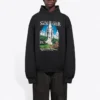 Hanorace largă cu glugă Balenciaga pentru bărbați, negru, 641679TJVH91000
