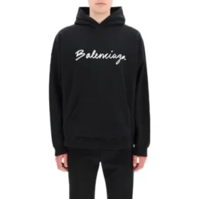 Hanorace oversized cu glugă cu logo script „Black White” 674986TMVB51070