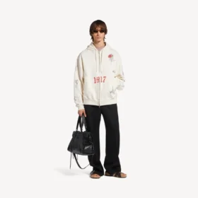 Hanorace oversized cu glugă și fermoar pentru bărbați, în nuanța crem Hanorace oversized cu glugă și fermoar pentru bărbați, în nuanța crem