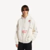 Hanorace oversized cu glugă și fermoar pentru bărbați, în nuanța crem
