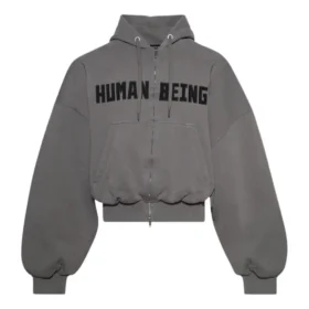 Hanorace rotundă cu glugă și fermoar Human Being „Gri închis” 827153TSVB91441