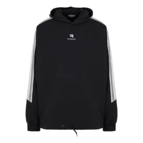 Hanorace sport cu mâneci cu dungi și glugă, croială oversized „Black White” 704023TMVG23869 Hanorace sport cu mâneci cu dungi și glugă, croială oversized „Black White” 704023TMVG23869