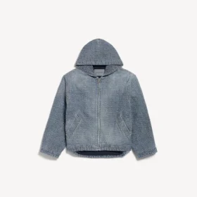 Jachetă cu glugă din denim pentru bărbați, de culoare albastru închis
