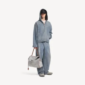 Jachetă cu glugă din denim pentru bărbați, de culoare albastru închis