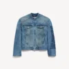 Jachetă de motociclist din denim elastic pentru bărbați, de culoare albastru închis