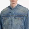 Jachetă de motociclist din denim elastic pentru bărbați, de culoare albastru închis