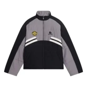 Jachetă de trening căptușită cu guler în formă de pâlnie „Grey Black” 675462-TKO48-1000