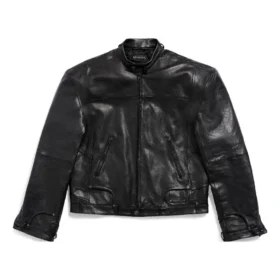 Jachetă deconstrucționată cu fermoar FW23 „Piele de bivol moale, neagră” 768749TMS031000