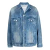 Jachetă din denim cu efect de pulverizare BB, croială largă „Electric Blue Fuchsia” 678354TCW030406