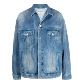 Jachetă din denim cu efect de pulverizare BB, croială largă „Electric Blue Fuchsia” 678354TCW030406
