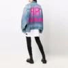 Jachetă din denim cu efect de pulverizare BB, croială largă „Electric Blue Fuchsia” 678354TCW030406