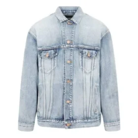 Jachetă din denim cu efect de vopsire cu spray BB, croială largă „Albastru deschis Galben” 678354TDW143341 Jachetă din denim cu efect de vopsire cu spray BB, croială largă „Albastru deschis Galben” 678354TDW143341