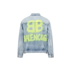 Jachetă din denim cu efect de vopsire cu spray BB, croială largă „Albastru deschis Galben” 678354TDW143341 Jachetă din denim cu efect de vopsire cu spray BB, croială largă „Albastru deschis Galben” 678354TDW143341