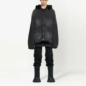 Jachetă din denim cu glugă și nasturi, cu efect decolorat „Black” 724653TNW541129