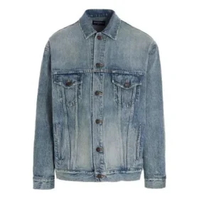 Jachetă din denim cu imprimeu logo universitar, fondată în 1917, croială largă, „Washed Light Blue” 675207TJW795620 Jachetă din denim cu imprimeu logo universitar, fondată în 1917, croială largă, „Washed Light Blue” 675207TJW795620