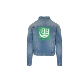 Jachetă din denim cu logo pe spate „Albastru-verde” 606170TDW144065 Jachetă din denim cu logo pe spate „Albastru-verde” 606170TDW144065