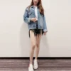 Jachetă din denim cu logo pe spate „Albastru-verde” 606170TDW144065