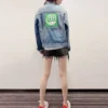 Jachetă din denim cu logo pe spate „Albastru-verde” 606170TDW144065