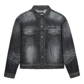 Jachetă din denim cu logo pe spate, croială largă, „Fake Wash Black” 620728TIW435720