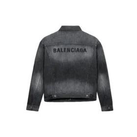 Jachetă din denim cu logo pe spate, croială largă, „Fake Wash Black” 620728TIW435720