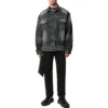 Jachetă din denim cu logo pe spate, croială largă, „Fake Wash Black” 620728TIW435720